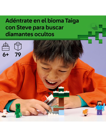 LEGO Minecraft La Aventura de Steve en la Taiga - Steve Espada de Diamantes, Creeper, Zorro y Conejo