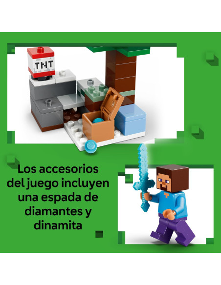 LEGO Minecraft La Aventura de Steve en la Taiga - Steve Espada de Diamantes, Creeper, Zorro y Conejo