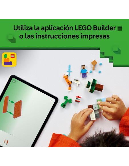 LEGO Minecraft La Aventura de Steve en la Taiga - Steve Espada de Diamantes, Creeper, Zorro y Conejo