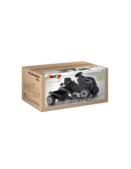 Tractor Infantil Con Pedales Farmer Xl Negro Muy Resistente Con Remolque Smoby