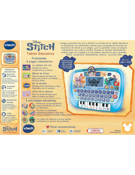 VTech - Tablet Educativa de Stitch, Juguetes Electrónicos Niños +4 Años, Pantalla LCD, 10 Actividade