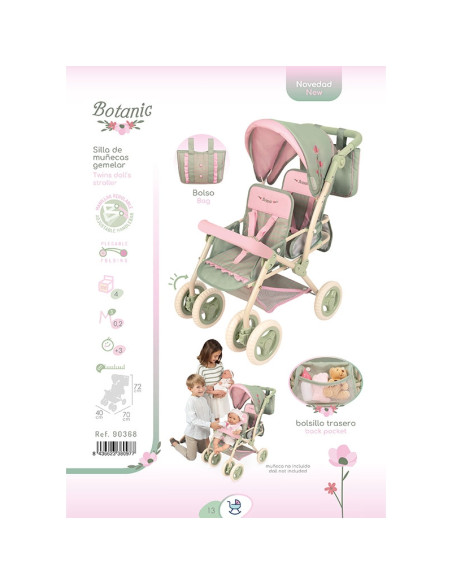 Carro de Muñecas Silla Gemelar Plegable con Bolso Botanic