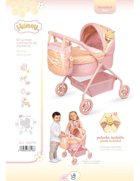 Carro de Muñecas Mi Primer Cochecito con Peluche Honey DeCuevas 86070
