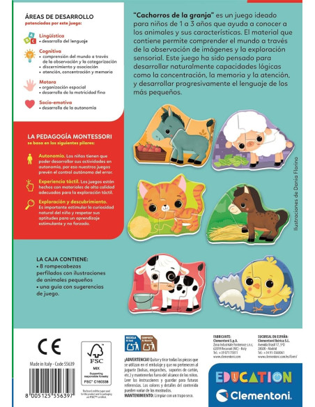 Montessori, Cachorros de la Granja, Set de 8 Puzzles Progresivos para Bebés