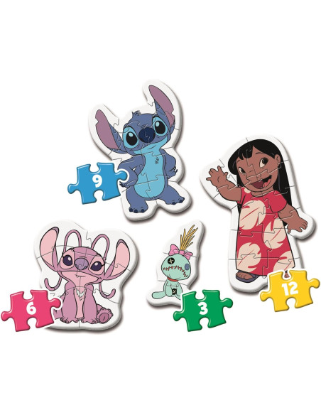  Disney Stitch My First Puzzles - Set de 4 Puzzles Infantiles Progresivos (3, 6, 9 y 12 Piezas)
