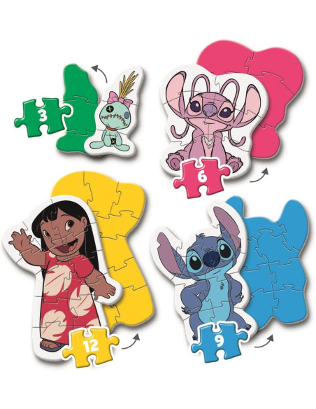  Disney Stitch My First Puzzles - Set de 4 Puzzles Infantiles Progresivos (3, 6, 9 y 12 Piezas)