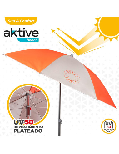 Aktive 62108 - Sombrilla de playa, Ø180 cm,...