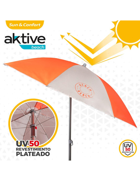 Aktive 62108 - Sombrilla de playa, Ø180 cm, color verde con protección UV filtro 50, mástil Ø22-2