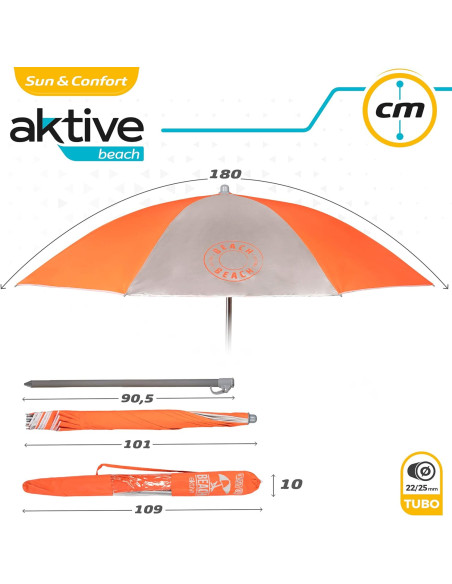 Aktive 62108 - Sombrilla de playa, Ø180 cm, color verde con protección UV filtro 50, mástil Ø22-2
