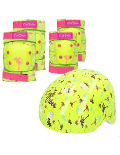 Casco Infantil, Rodilleras y Coderas, Color Amarillo neón