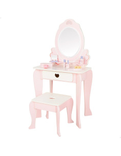 Tocador de Maquillaje para niñas, Taburete Madera, Espejo...