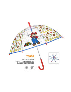 Paraguas infantil 45/8 man. poe transparente super mario