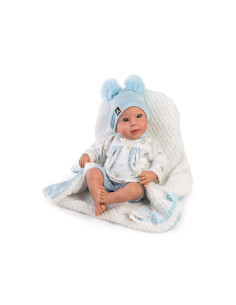 Muñeca con peso Joel 38 cm con conjunto azul 