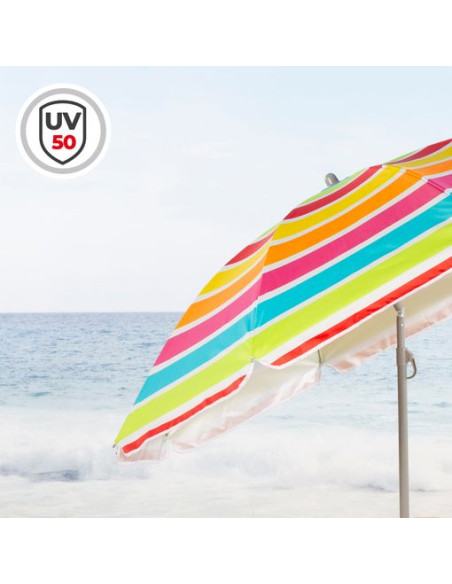 Sombrilla De Playa Poliéster 180 Cm - Aktive. Rayas Multicolor