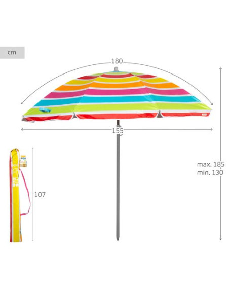 Sombrilla De Playa Poliéster 180 Cm - Aktive. Rayas Multicolor
