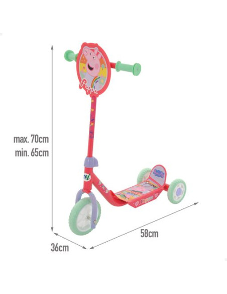 Peppa Pig - Patinete 3 Ruedas Escudo Delantero 58x36x65-70 Cm Máx. 20 Kg +2 Años