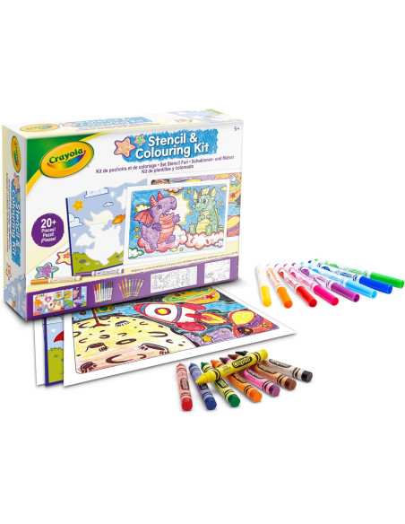 CRAYOLA - Stencil Fun Set, Plantillas y Colorear con rotuladores y Ceras