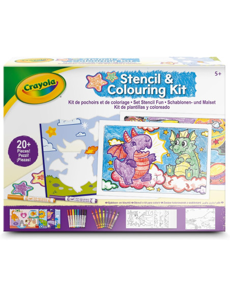 CRAYOLA - Stencil Fun Set, Plantillas y Colorear con rotuladores y Ceras