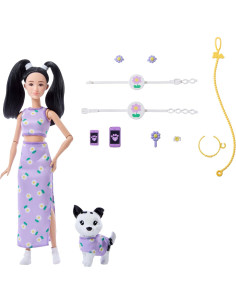 Barbie Twinning Looks Muñeca con Perro Mascota con Ropa...