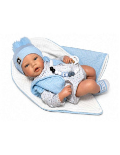 Muñeco Reborn Leo 46 cm Vestido con Chaleco Celeste con...