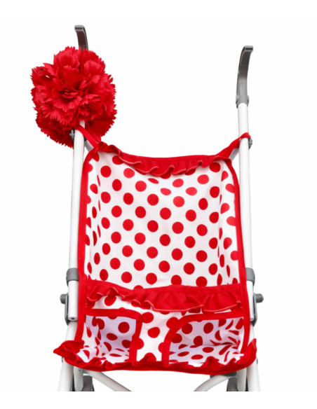 Carrito para muñeca Flamenchita lunares Rojos accesorio Flor Roja