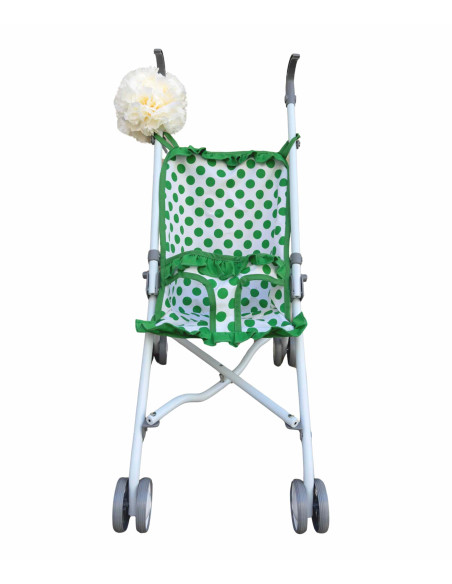 Carrito para muñeca Flamenchita lunares Verdes accesorio Flor Blanca