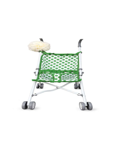 Carrito para muñeca Flamenchita lunares Verdes accesorio Flor Blanca