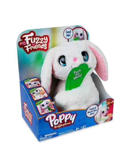 My Fuzzy Friends - Poppy Bunny, Peluche de Conejo Blanco Interactivo con Muchas reacciones
