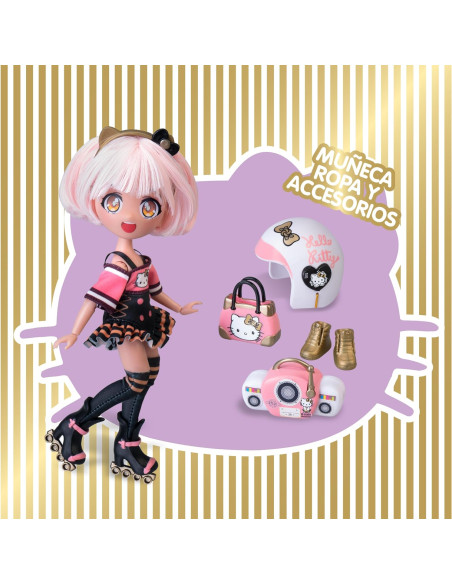 Muñeca Hello Kitty Golden Diva Roller, Muñeca Fashion Japonesa Patinadora con Accesorios