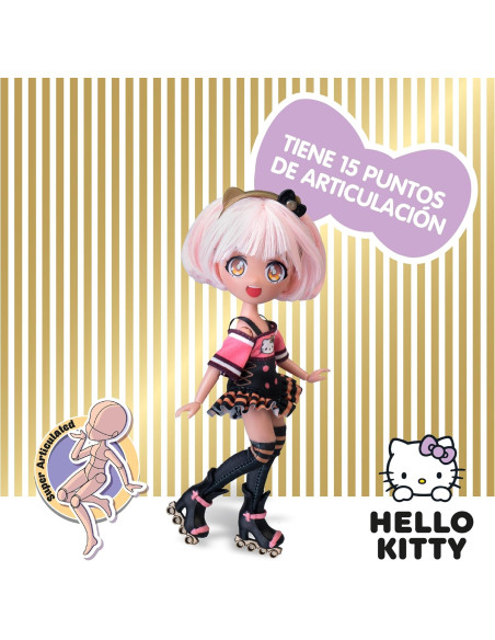 Muñeca Hello Kitty Golden Diva Roller, Muñeca Fashion Japonesa Patinadora con Accesorios