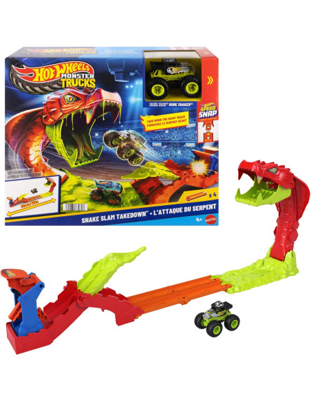 Hot Wheels Monster Trucks Derriba a la Serpiente, vehículo Bone Shaker Exclusivo a Escala 1:64