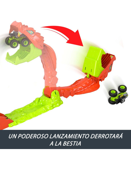 Hot Wheels Monster Trucks Derriba a la Serpiente, vehículo Bone Shaker Exclusivo a Escala 1:64