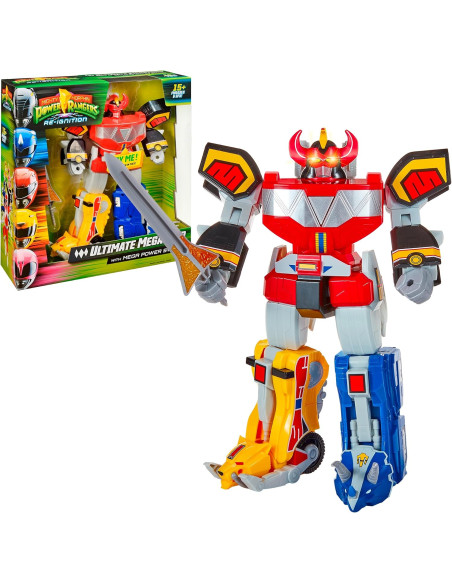 Power Rangers Ultimate Megazord Electrónico, Figura articulada con Luces, Sonidos y 15 Frases