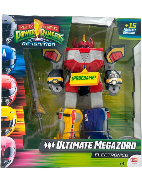 Power Rangers Ultimate Megazord Electrónico, Figura articulada con Luces, Sonidos y 15 Frases