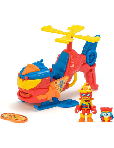 SUPERTHINGS Pizzacopter – Helicóptero de SuperThings. con Lanzador de Discos de Pizza