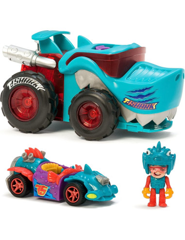 T-Racers Mega Wheels T-Shark – Vehículo-Lanzador con 1 piloto y 1 vehículo exclusivos.