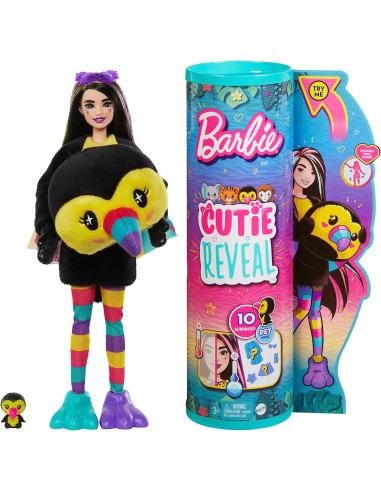 Barbie Cutie Reveal Serie Amigos de la Jungla Tucán Disfraz Revela una muñeca articulada con Mascota