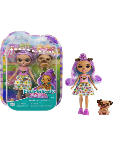 Enchantimals City Tails Main Street Penna Pug y Trusty Muñeca con mascota perro pug