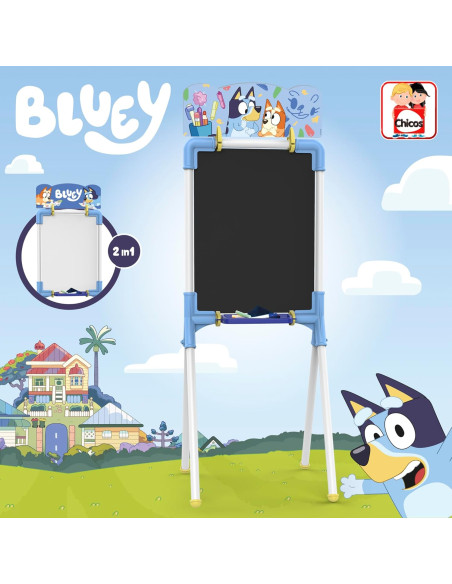 Pizarra Bluey | Pizarra infantil 2 en 1 | Incluye rotulador, tizas y borrador