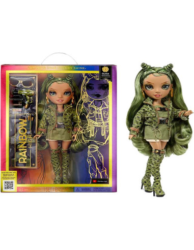 RAINBOW HIGH Muñeca Fashion - Olivia Woods - Muñeca Verde Camuflaje 