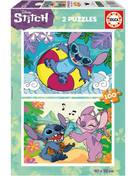 Disney Stitch | Set de 2 Puzzles Infantiles con 100 Piezas. Medidas: 40 x 28 cm.