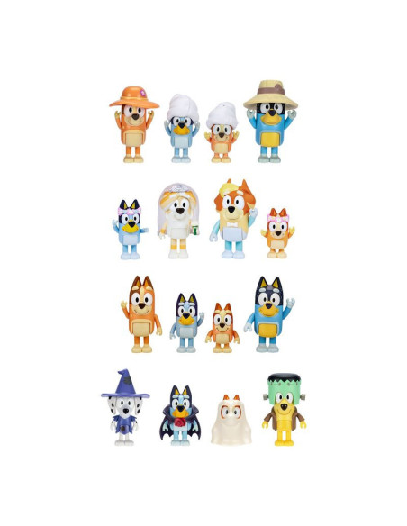 Bluey Pack 4 Figuras, Figuras Articuladas Amigos Preparados para IR de Aventuras