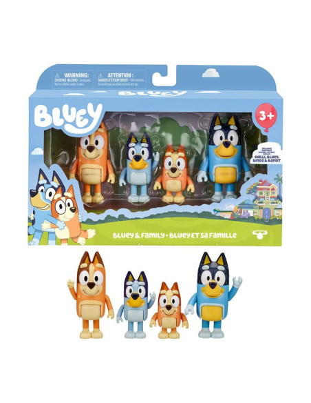 Bluey Pack 4 Figuras, Figuras Articuladas Amigos Preparados para IR de Aventuras