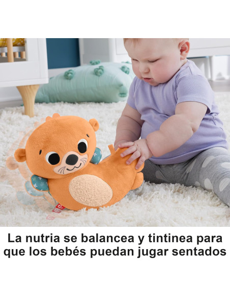 Fisher-Price Nutria 2 en 1, Peluche que se balancea y tintinea con libro blandito