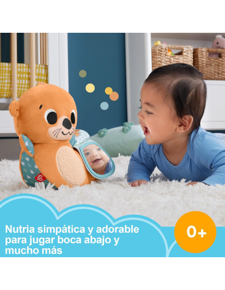 Fisher-Price Nutria 2 en 1, Peluche que se balancea y tintinea con libro blandito