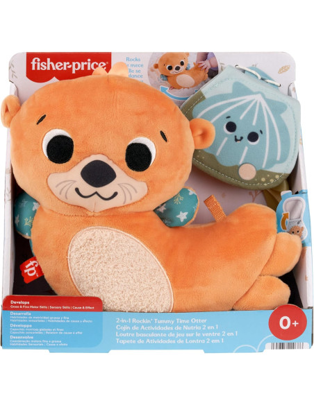 Fisher-Price Nutria 2 en 1, Peluche que se balancea y tintinea con libro blandito