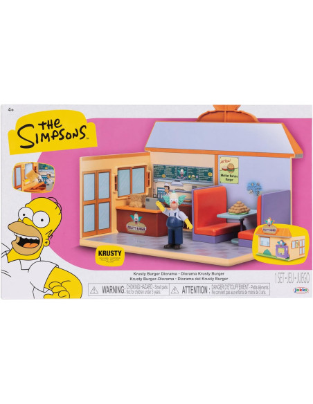 Los Simpsons Diorama Krusty Burger, Incluye Figura Krusty 7 cm y Accesorios Interactivos