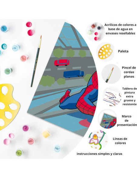 eart E: Marvel Spiderman | Pintar por Numeros Niños | Kit Manualidades Niños 