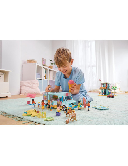 PLAYMOBIL 71904 | Vacaciones en la playa | Camioneta de Helados con Tienda de Surf 