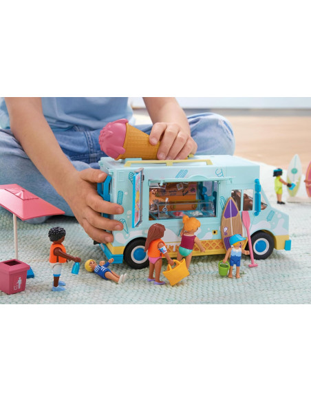 PLAYMOBIL 71904 | Vacaciones en la playa | Camioneta de Helados con Tienda de Surf 
